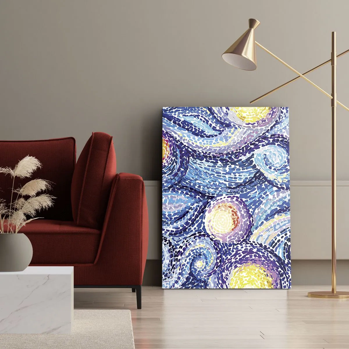 Cuadro sobre lienzo - Impresión de Imagen - Una interpretación artística del cielo estrellado al estilo de Van Gogh - 50x70cm - De un cuadro de Van Gogh - Decoración de pared moderna para salón y dormitorio ARTTOR