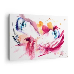 Cuadro sobre lienzo - Impresión de Imagen - Un rostro abstracto con ojos expresivos y acentos rojos. - 70x50cm - En la cercanía el mundo florece - Decoración de pared moderna para salón y dormitorio ARTTOR