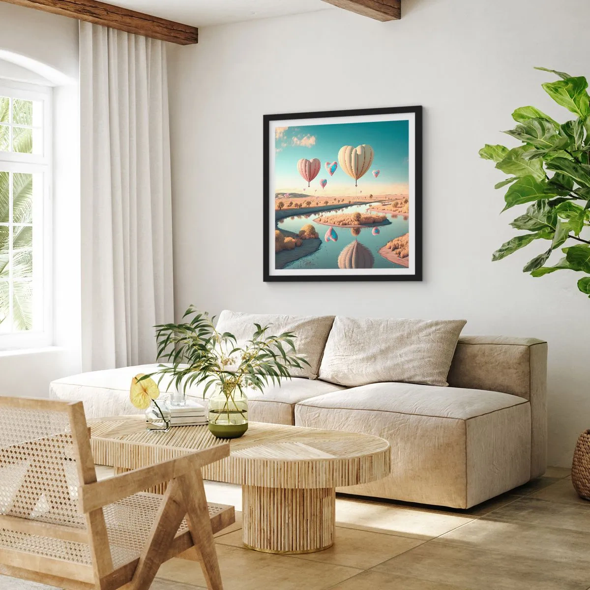 Póster en marco negro - El amor te hace volar - 40x40 cm