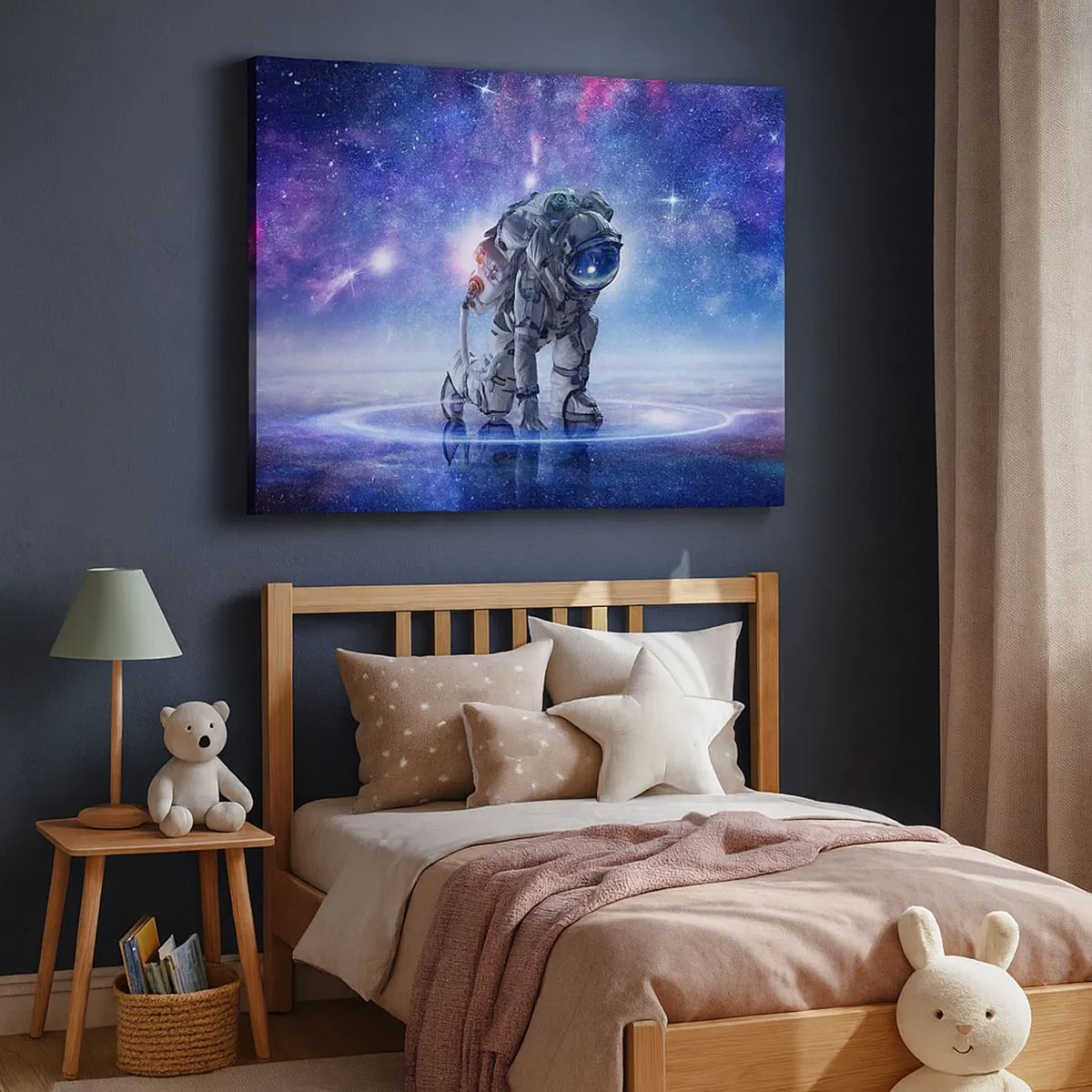 Cuadro sobre lienzo - Impresión de Imagen - Astronauta en un paisaje galáctico - 70x50cm - Cielo estrellado sobre mí - Decoración de pared moderna para salón y dormitorio ARTTOR