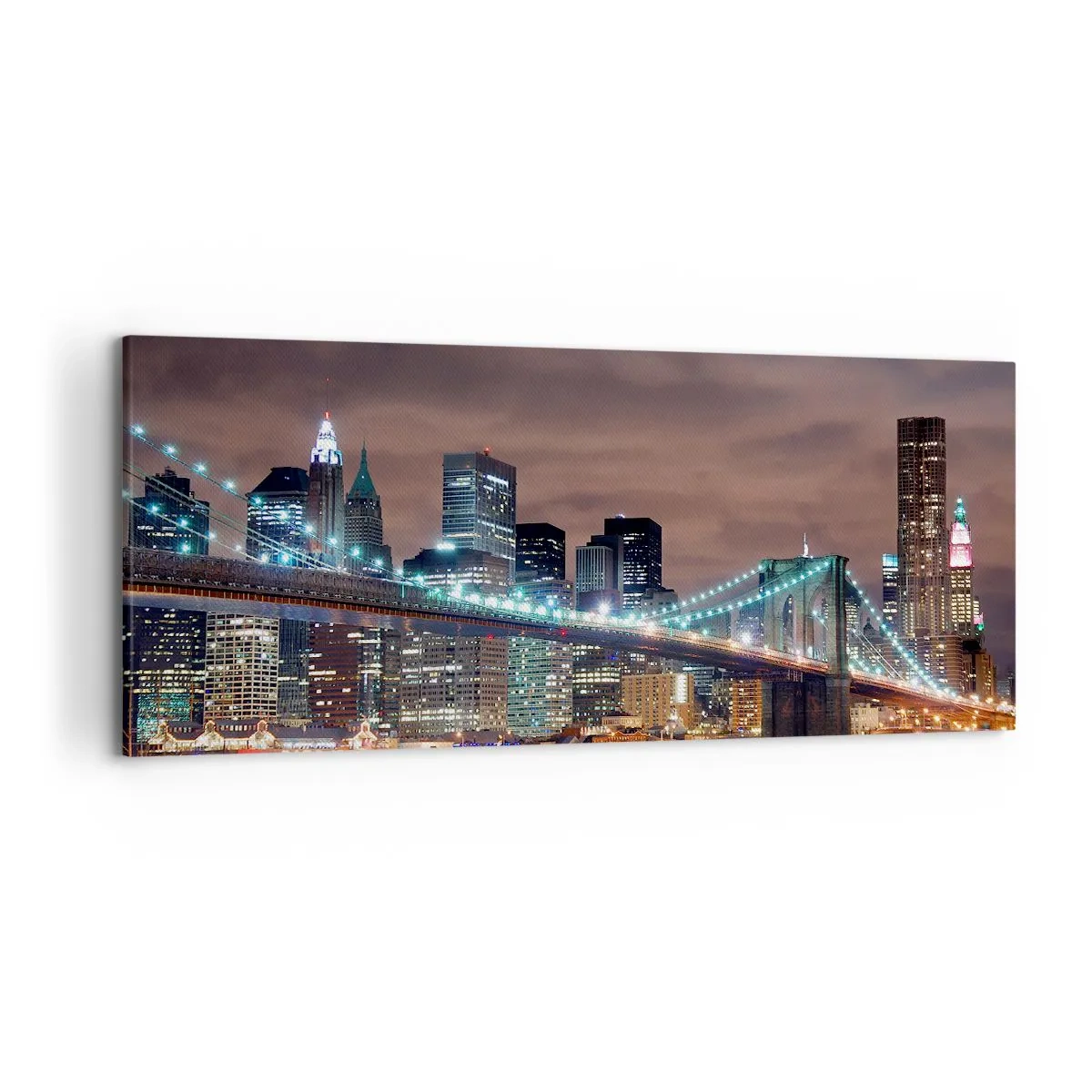 Cuadro sobre lienzo - Impresión de Imagen - El puente iluminado por la noche con el panorama de la ciudad moderna como telón de fondo. - 120x50cm - Las luces de la gran ciudad - Decoración de pared moderna para salón y dormitorio ARTTOR