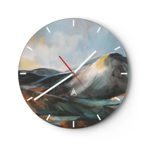 Reloj de pared - Reloj de vidrio - Un pintoresco paisaje de montaña en colores cálidos. - 30x30cm - Crudo y bello - Decoración de pared moderna para salón, cocina y dormitorio ARTTOR