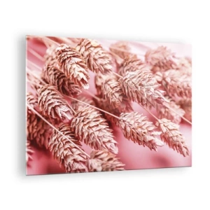 Cuadro sobre vidrio - Impresiones sobre Vidrio - Mazorcas de maíz secas en tonos rosa sobre un fondo pastel. - 70x50cm - Estructura floral en rosa - Decoración de pared moderna para salón y dormitorio ARTTOR