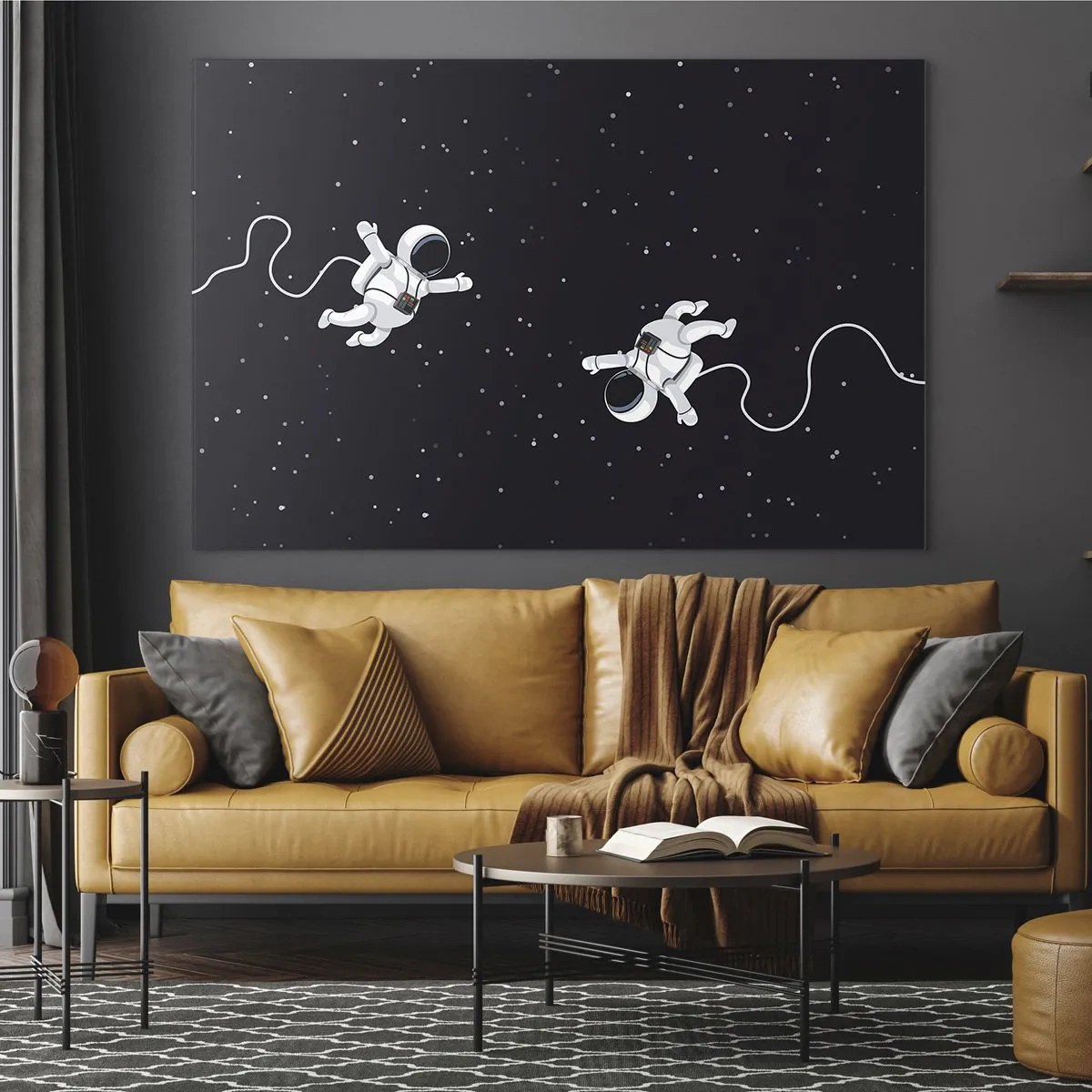 Cuadro sobre vidrio - Impresiones sobre Vidrio - Dos astronautas flotando en el espacio - 120x80cm - Danza cósmica - Decoración de pared moderna para salón y dormitorio ARTTOR