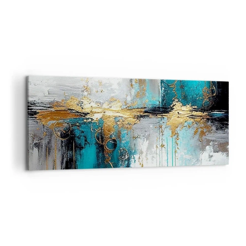 Cuadro sobre lienzo - Impresión de Imagen - Una composición abstracta con acentos turquesa y dorado. - 120x50cm - Todo fluye - Decoración de pared moderna para salón y dormitorio ARTTOR