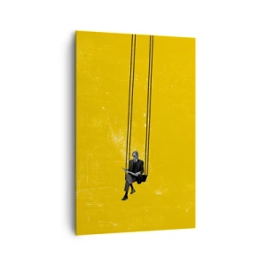 Cuadro sobre lienzo - Impresión de Imagen - Una persona en un columpio sobre un fondo de color amarillo intenso. - 80x120cm - Un día como cualquier otro - Decoración de pared moderna para salón y dormitorio ARTTOR