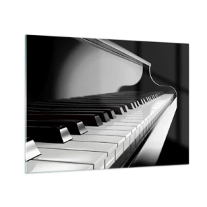 Cuadro sobre vidrio - Impresiones sobre Vidrio - Teclado de piano en blanco y negro en perspectiva - 70x50cm - Armonía musical - Decoración de pared moderna para salón y dormitorio ARTTOR
