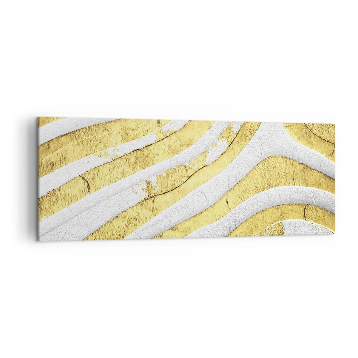 Cuadro sobre lienzo - Impresión de Imagen - Líneas abstractas doradas y blancas en una textura 3D - 140x50cm - Una composición en blanco y oro - Decoración de pared moderna para salón y dormitorio ARTTOR