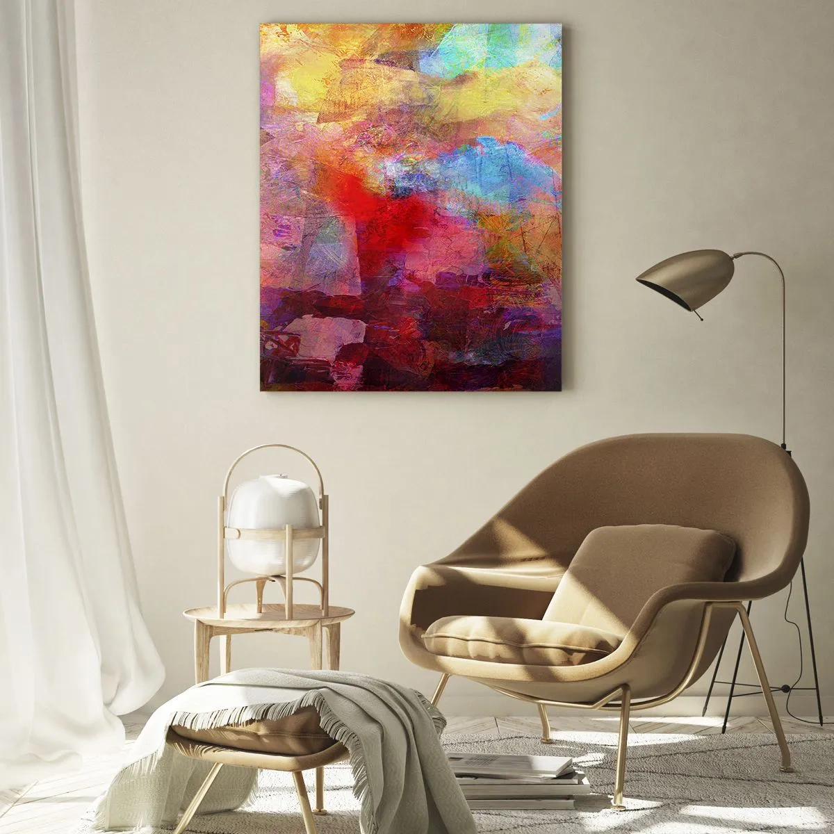 Cuadro sobre vidrio - Impresiones sobre Vidrio - Abstracción colorida en tonos cálidos y fríos. - 70x100cm - Mira dentro del arco iris - Decoración de pared moderna para salón y dormitorio ARTTOR