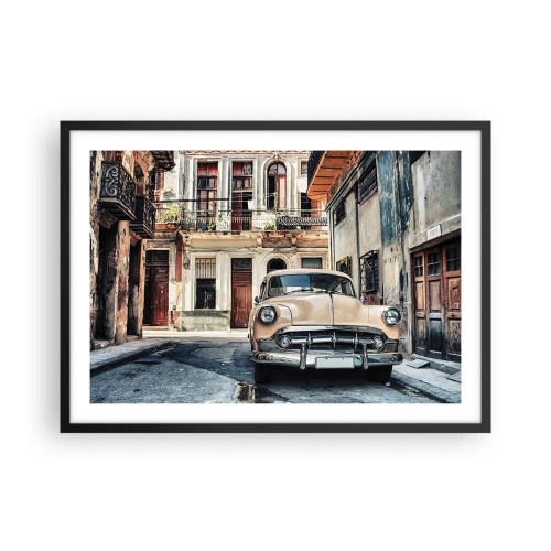 Póster en marco negro - Un coche clásico con la arquitectura urbana como telón de fondo - 70x50cm - Siesta en La Habana - Decoración de pared moderna para salón y dormitorio ARTTOR