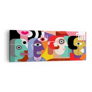 Cuadro sobre lienzo - Impresión de Imagen - Abstracción colorida con caras geométricas. - 140x50cm - Estilo Picasso - Decoración de pared moderna para salón y dormitorio ARTTOR