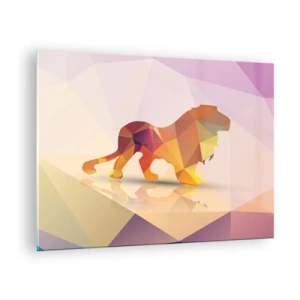 Cuadro sobre vidrio - Impresiones sobre Vidrio - León geométrico en abstracción colorida - 70x50cm - El rey de los diamantes - Decoración de pared moderna para salón y dormitorio ARTTOR