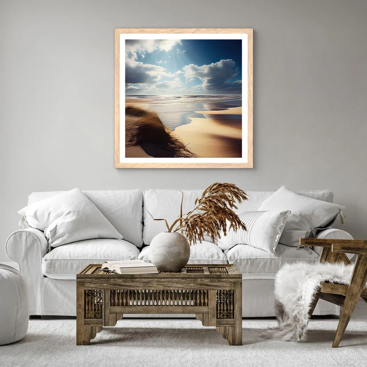Póster en marco roble claro - Playa, playa salvaje - 40x40 cm