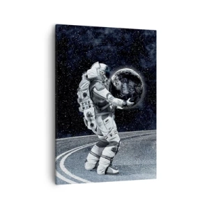 Cuadro sobre lienzo - Impresión de Imagen - Astronauta con la Tierra contra el cielo estrellado - 50x70cm - En la Vía Láctea - Decoración de pared moderna para salón y dormitorio ARTTOR