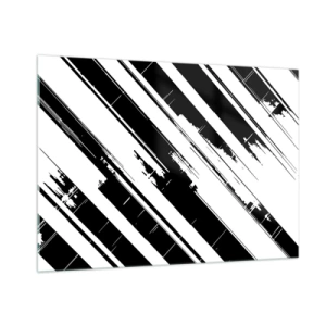 Cuadro sobre vidrio - Impresiones sobre Vidrio - Rayas dinámicas en blanco y negro con efecto desgastado. - 100x70cm - Composición intensa y dinámica - Decoración de pared moderna para salón y dormitorio ARTTOR