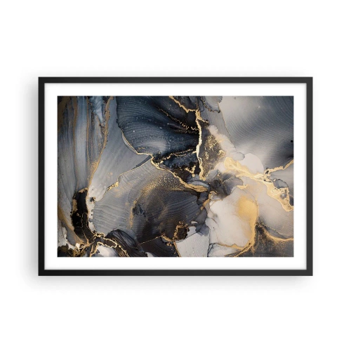 Póster en marco negro - Oro abstracto y gris sobre lienzo - 70x50cm - La vida de una piedra - Decoración de pared moderna para salón y dormitorio ARTTOR