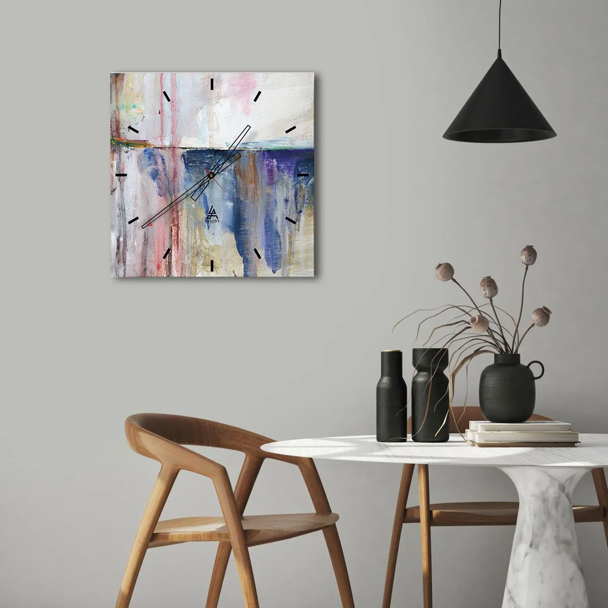 Reloj de pared - Reloj de vidrio - Impresiones y asociaciones de colores - 30x30 cm