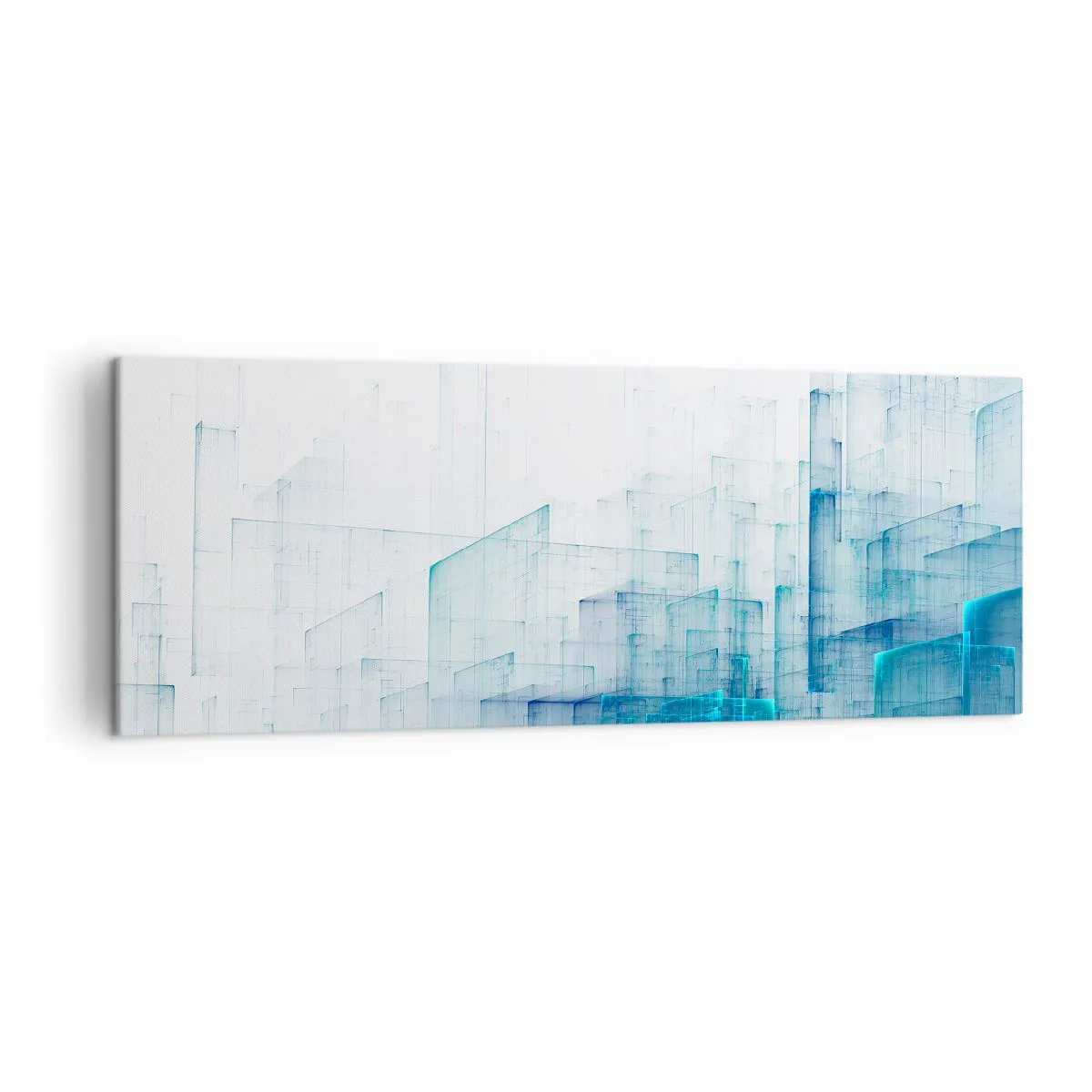 Cuadro sobre lienzo - Impresión de Imagen - Formas geométricas abstractas en tonos azules - 140x50cm - Cómo se hizo el espacio - Decoración de pared moderna para salón y dormitorio ARTTOR