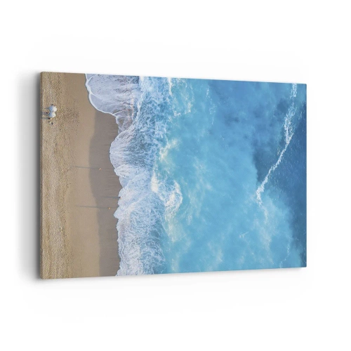 Cuadro sobre lienzo - Impresión de Imagen - Una vista de pájaro de la playa y las olas del mar. - 100x70cm - El poder del azul - Decoración de pared moderna para salón y dormitorio ARTTOR