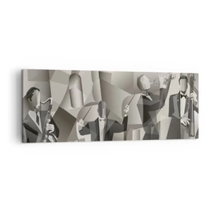Cuadro sobre lienzo - Impresión de Imagen - Escena abstracta con músicos de jazz en tonos de gris. - 140x50cm - En el espacio de los sonidos - Decoración de pared moderna para salón y dormitorio ARTTOR