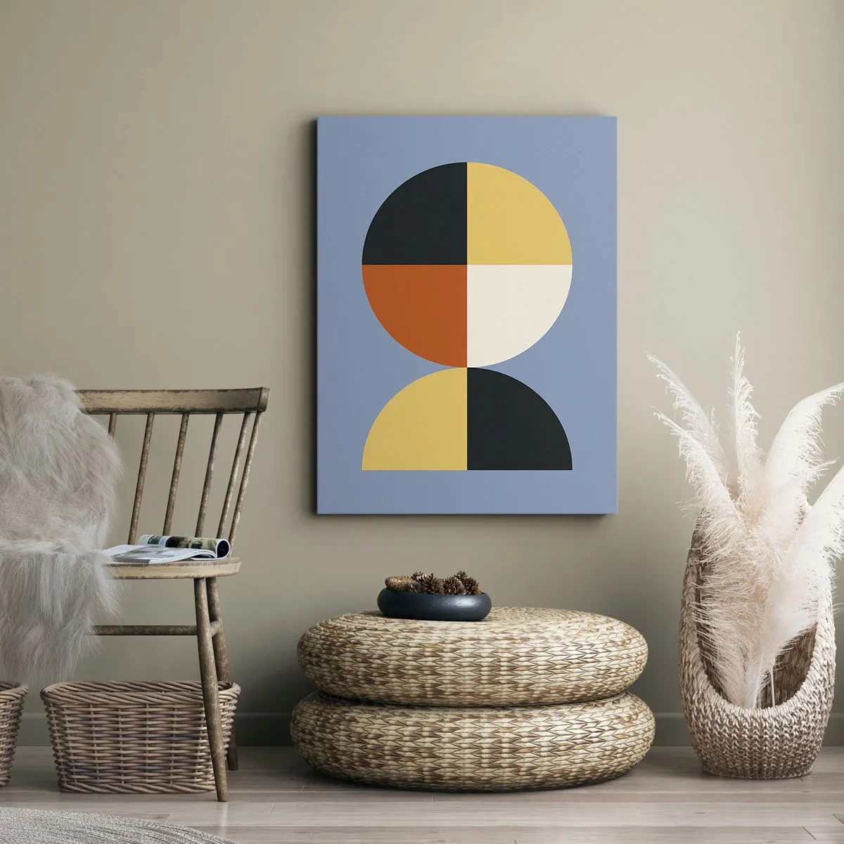 Cuadro sobre lienzo - Impresión de Imagen - Círculos geométricos sobre un fondo azul. - 50x70cm - Mira y cuenta - Decoración de pared moderna para salón y dormitorio ARTTOR
