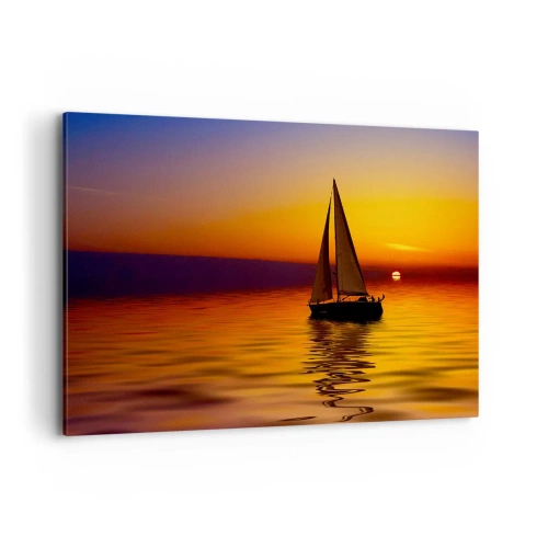 Cuadro sobre lienzo - Impresión de Imagen - Un velero en un mar tranquilo al atardecer. - 100x70cm - Qué tranquilo el anochecer… - Decoración de pared moderna para salón y dormitorio ARTTOR