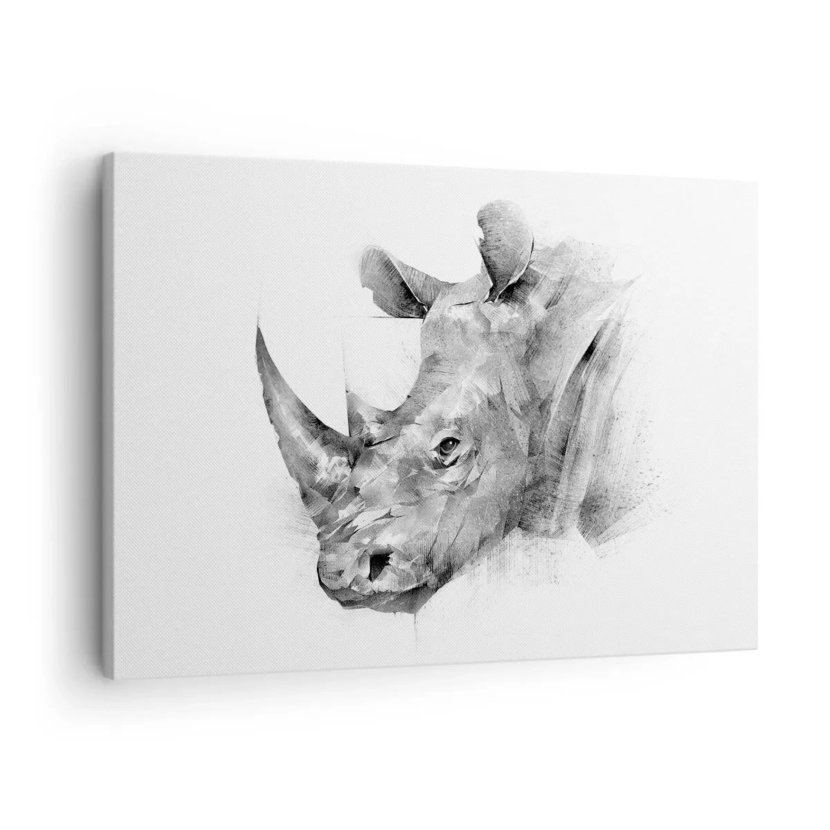 Cuadro sobre lienzo - Impresión de Imagen - Retrato artístico de un rinoceronte en blanco y negro. - 70x50cm - Retrato africano - Decoración de pared moderna para salón y dormitorio ARTTOR