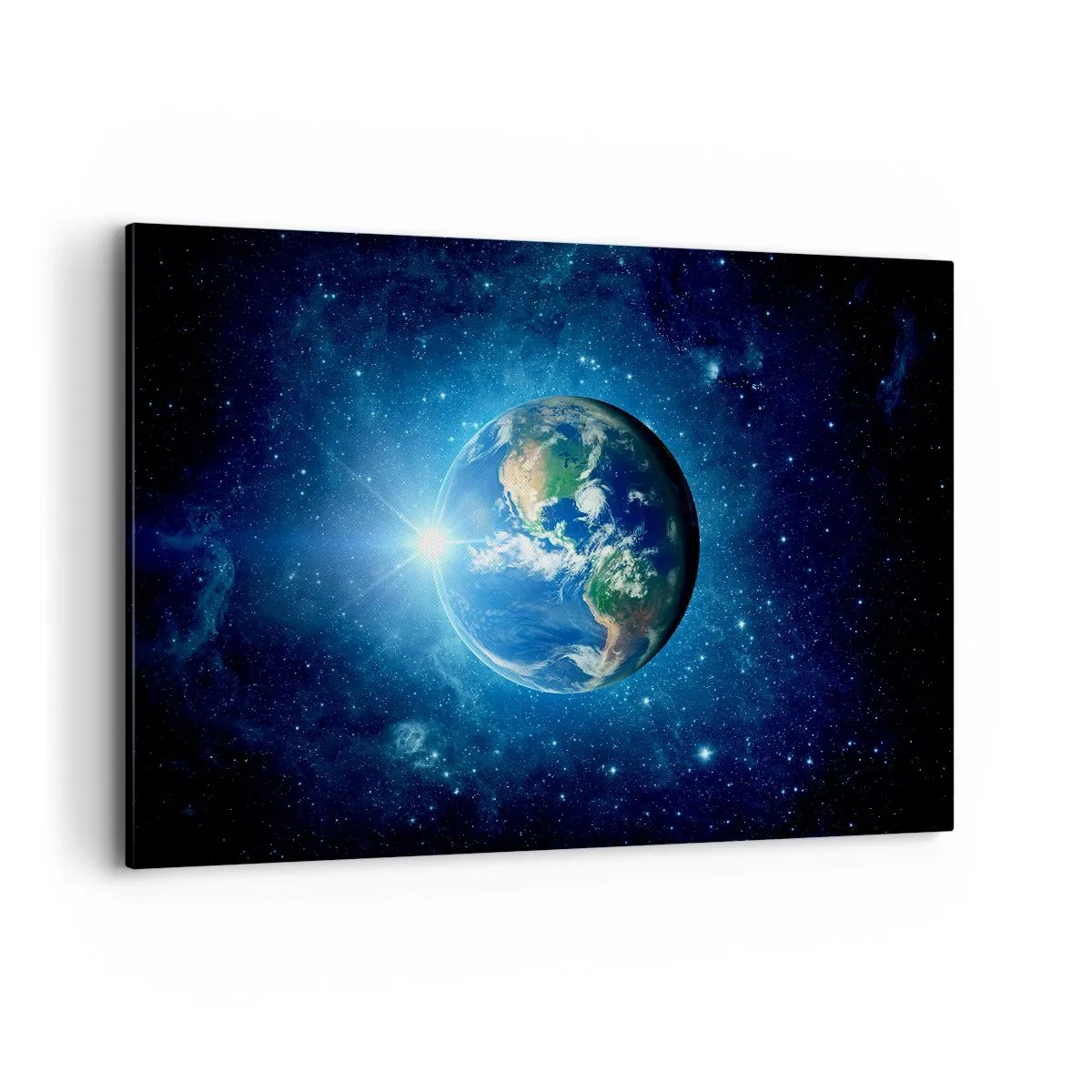 Cuadro sobre lienzo - Impresión de Imagen - La Tierra en el espacio rodeada de estrellas y luz. - 120x80cm - Estamos en el cielo - Decoración de pared moderna para salón y dormitorio ARTTOR