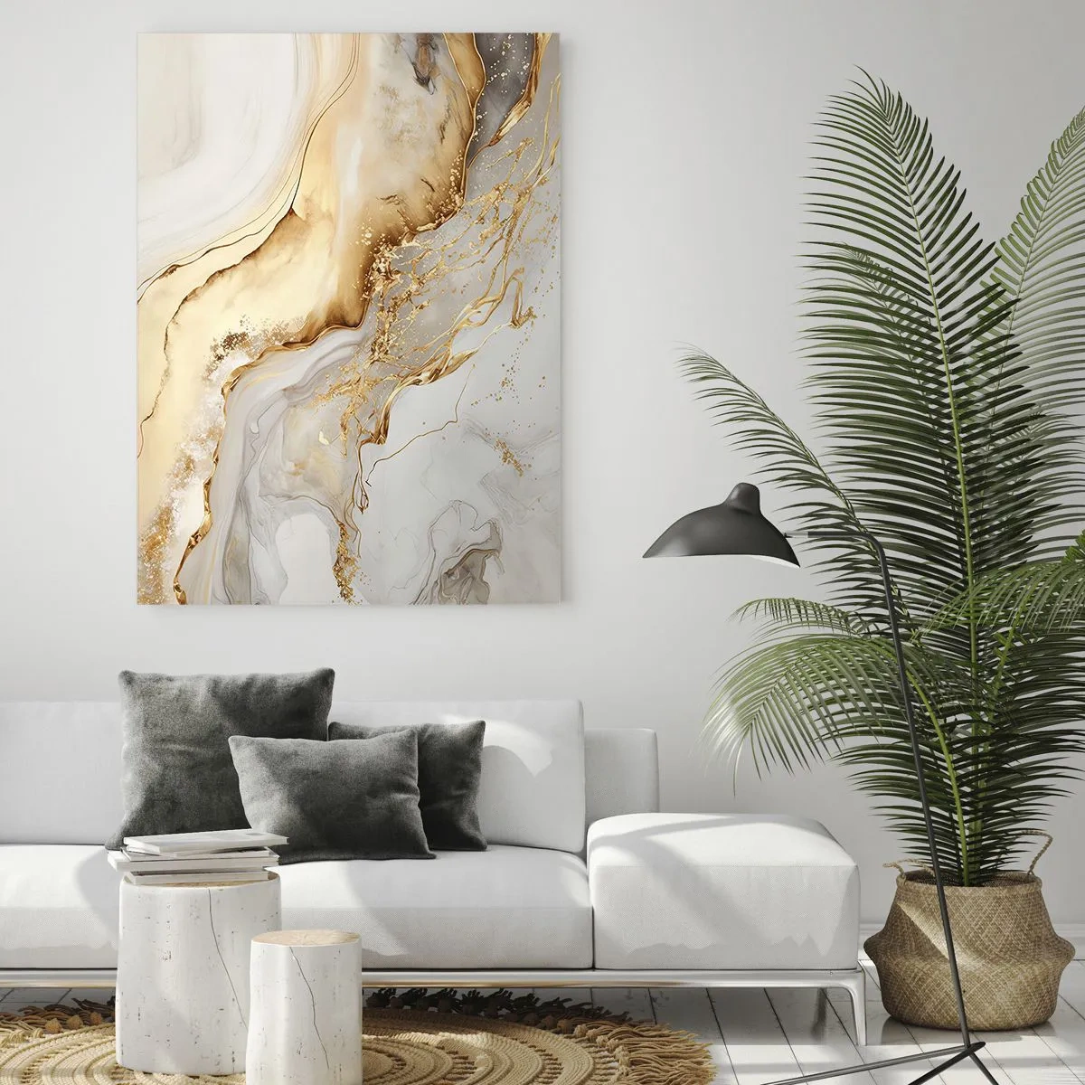 Cuadro sobre vidrio - Impresiones sobre Vidrio - Patrones abstractos de oro y mármol sobre un fondo claro. - 80x120cm - Abstracción: belleza y bondad - Decoración de pared moderna para salón y dormitorio ARTTOR