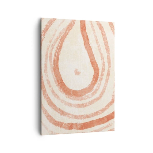Cuadro sobre lienzo - Impresión de Imagen - Un motivo abstracto de líneas concéntricas en tonos terracota. - 50x70cm - Círculos de coral - composición - Decoración de pared moderna para salón y dormitorio ARTTOR