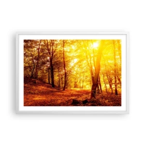 Póster en marco blanco - Hacia un claro de oro - 70x50 cm