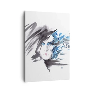 Cuadro sobre lienzo - Impresión de Imagen - Pintura facial artística de acuarela con acentos azules. - 50x70cm - Un sensual retrato en gris y azul - Decoración de pared moderna para salón y dormitorio ARTTOR