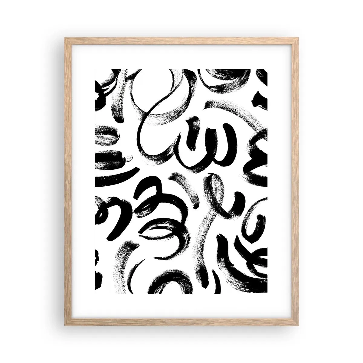 Póster en marco roble claro - Negro sobre blanco - 40x50 cm