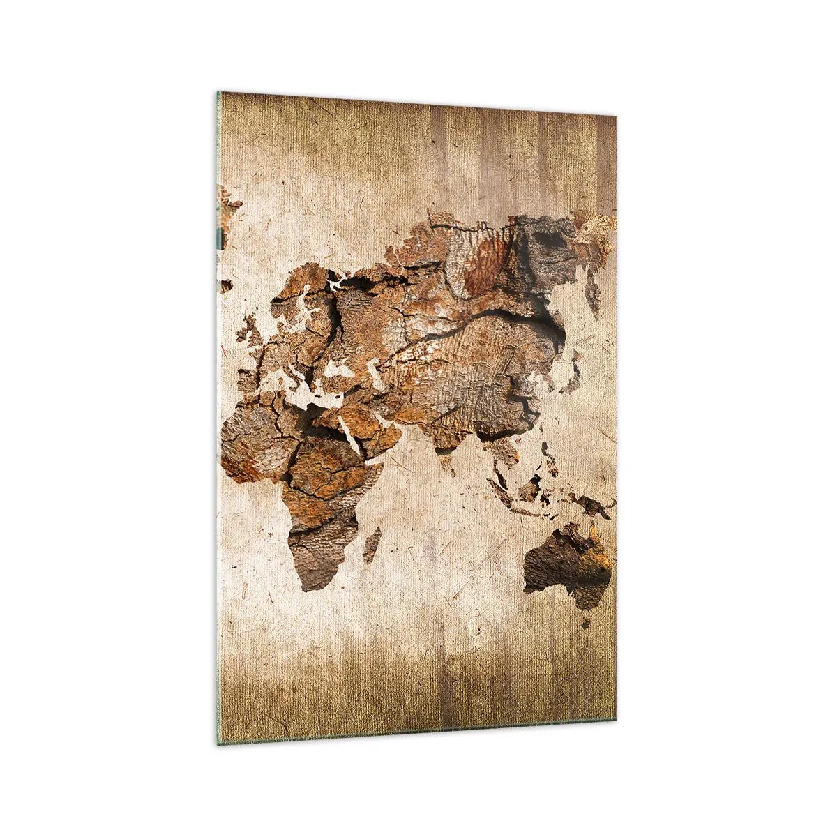 Cuadro sobre vidrio - Impresiones sobre Vidrio - Un mapa del mundo en estilo rústico de madera. - 70x100cm - El descubrimiento del mundo - Decoración de pared moderna para salón y dormitorio ARTTOR