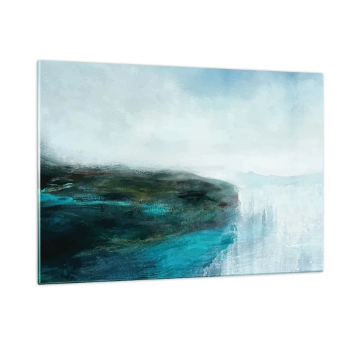 Cuadro sobre vidrio - Impresiones sobre Vidrio - Paisaje acuático abstracto con colores azul y blanco dominantes - 120x80cm - Abstracción marina - Decoración de pared moderna para salón y dormitorio ARTTOR