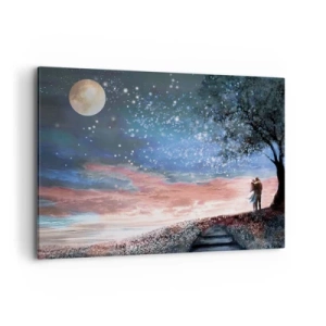 Cuadro sobre lienzo - Impresión de Imagen - Escena romántica de pareja bajo la luna llena - 100x70cm - Un espectáculo estelar - Decoración de pared moderna para salón y dormitorio ARTTOR