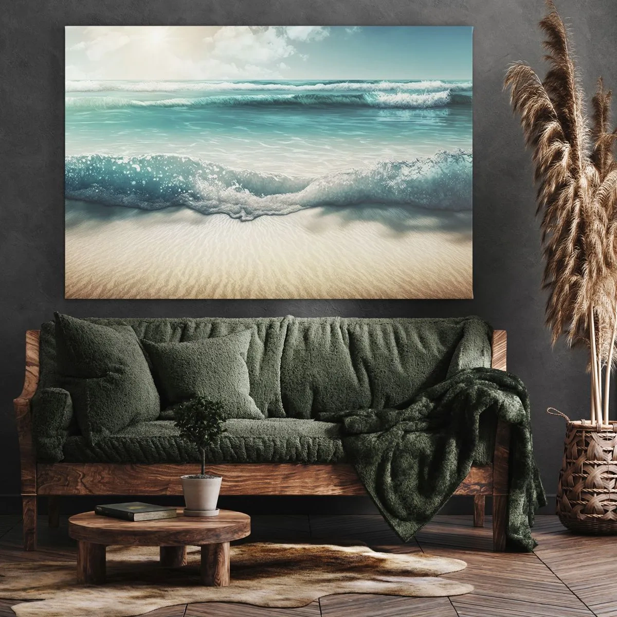 Cuadro sobre lienzo - Impresión de Imagen - Olas del océano en una playa de arena clara - 70x50cm - Calma oceánica - Decoración de pared moderna para salón y dormitorio ARTTOR