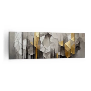 Cuadro sobre lienzo - Impresión de Imagen - Abstracción geométrica en tonos dorados y grises. - 160x50cm - Composición hecha de hielo y luz - Decoración de pared moderna para salón y dormitorio ARTTOR