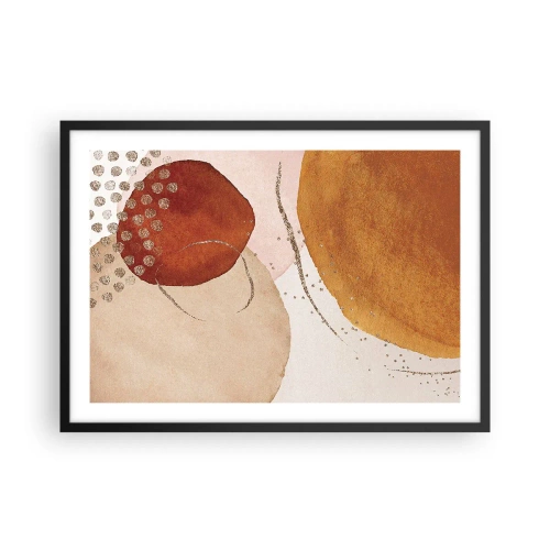 Póster en marco negro - Formas abstractas en tonos cálidos de marrón y dorado. - 70x50cm - Movimiento abstracto - Decoración de pared moderna para salón y dormitorio ARTTOR