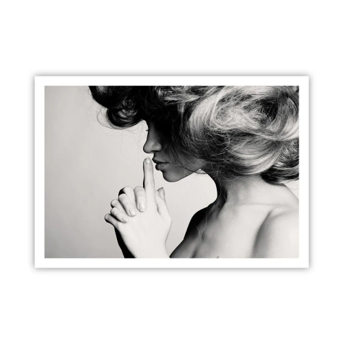 Póster - Perfil en blanco y negro de una mujer haciendo un gesto de silencio. - 100x70cm - Escucharme a mí misma - Decoración de pared moderna para salón y dormitorio ARTTOR