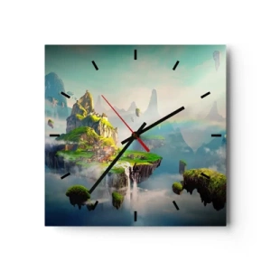 Reloj de pared - Reloj de vidrio - El medio de la nada - islas flotantes - 40x40 cm