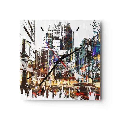 Reloj de pared - Reloj de vidrio - Ciudad parpadeante - 40x40 cm