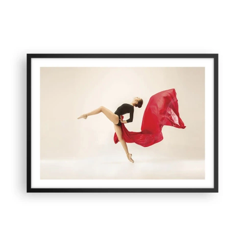 Póster en marco negro - Una bailarina dinámica con un traje negro y tela roja en movimiento. - 70x50cm - Rojo y negro - Decoración de pared moderna para salón y dormitorio ARTTOR