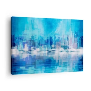 Cuadro sobre lienzo - Impresión de Imagen - Panorama abstracto de la ciudad en tonos azules - 70x50cm - La urbe azul - Decoración de pared moderna para salón y dormitorio ARTTOR