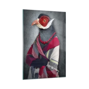 Cuadro sobre vidrio - Impresiones sobre Vidrio - Retratos estilizados de un lobo, un faisán y un león con ropas elegantes. - 80x120cm - ¿Qué estoy haciendo aquí? - Decoración de pared moderna para salón y dormitorio ARTTOR