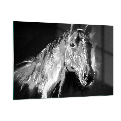 Cuadro sobre vidrio - Impresiones sobre Vidrio - Retrato de un caballo en tonos blanco y negro sobre un fondo oscuro. - 120x80cm - El brillo de un alma noble - Decoración de pared moderna para salón y dormitorio ARTTOR