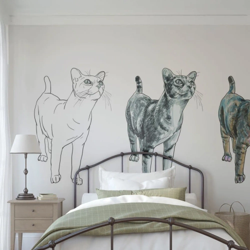 Fotomural Autadhesivo Deluxe Sticker - Lección de dibujo - animales, Gato, Para niños - 100x70 cm