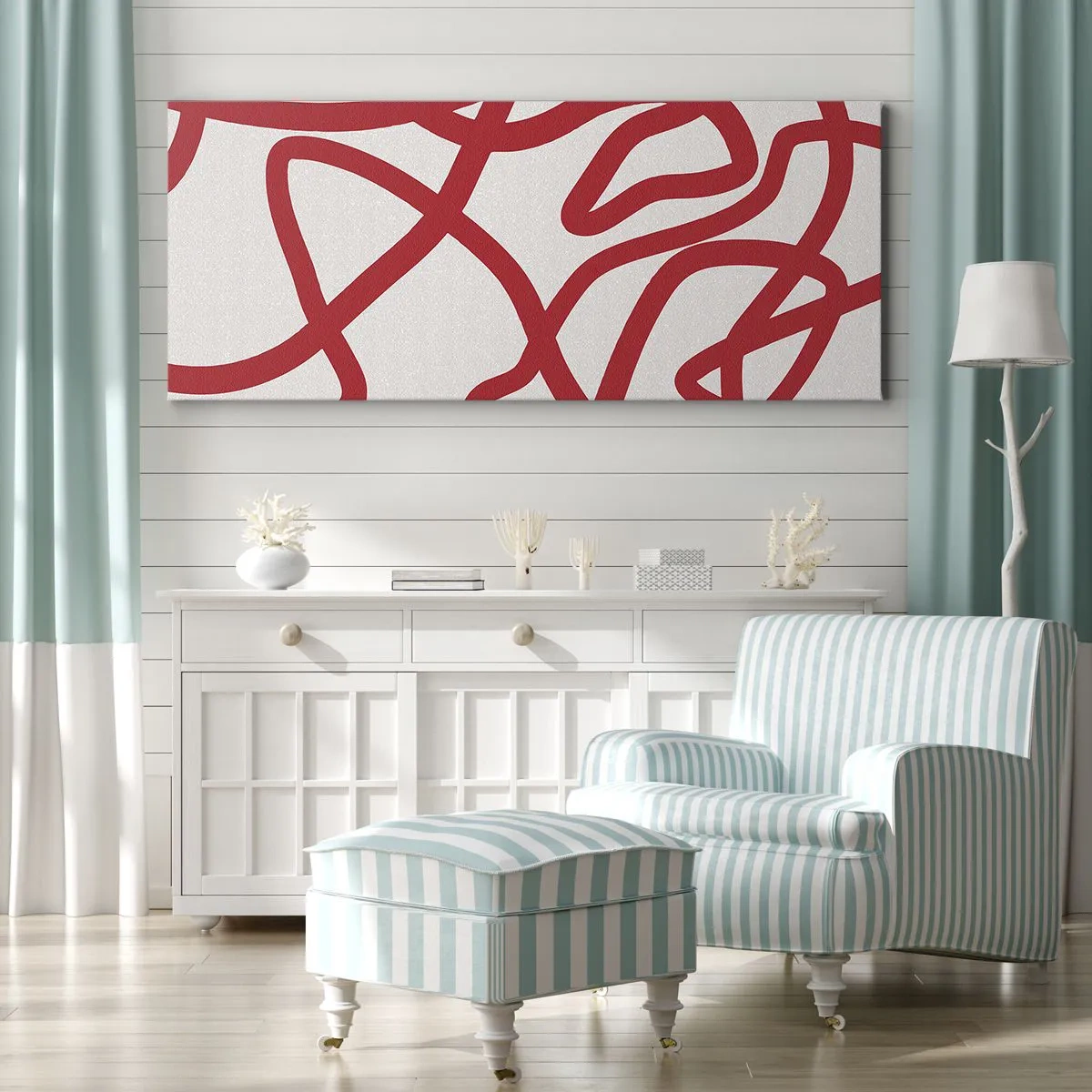 Cuadro sobre lienzo - Impresión de Imagen - Rojo sobre blanco - 100x40 cm