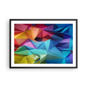 Póster en marco negro - Abstracción geométrica colorida en colores vivos. - 70x50cm - Origami arco iris - Decoración de pared moderna para salón y dormitorio ARTTOR