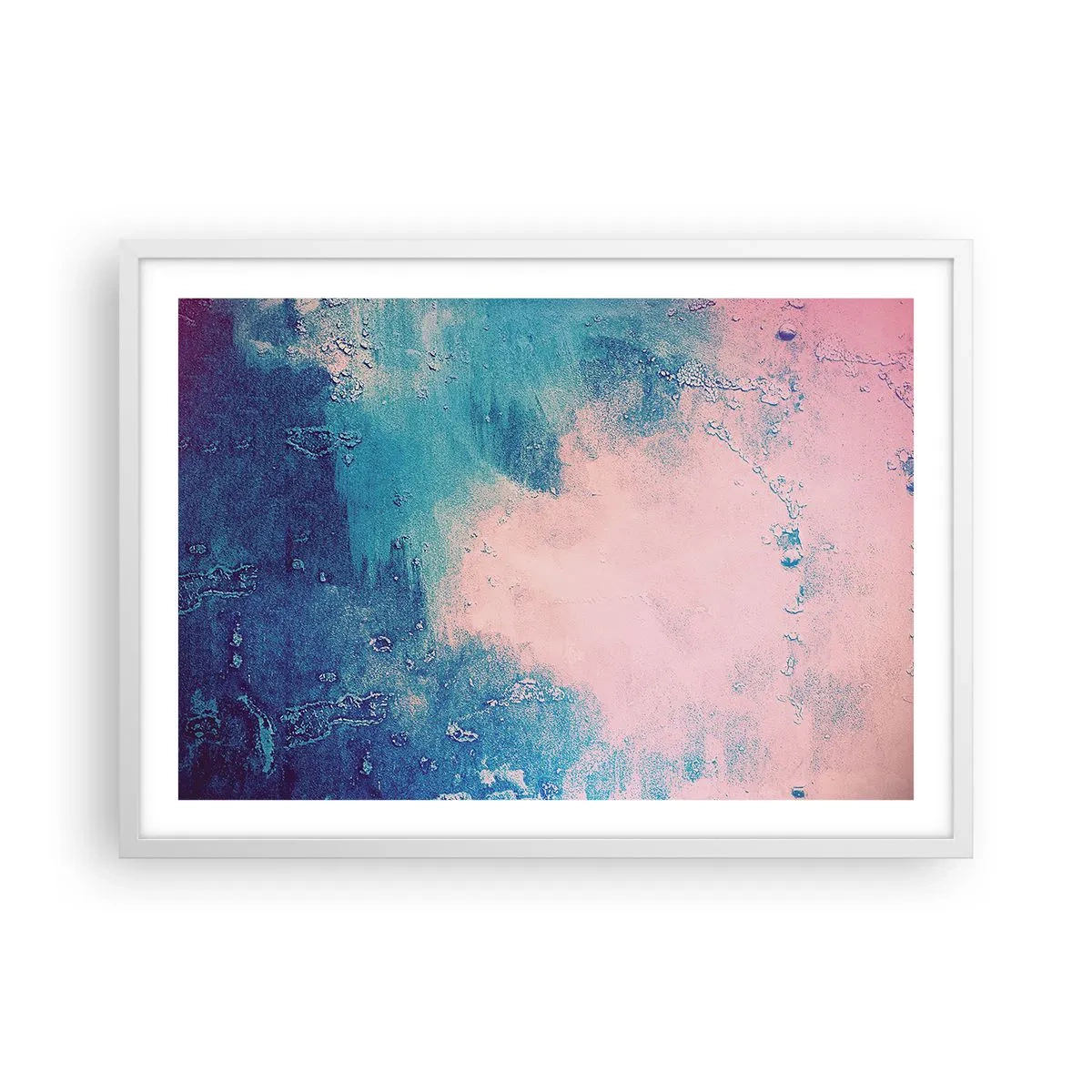 Póster en marco blanco - Abrazo azul - 70x50 cm